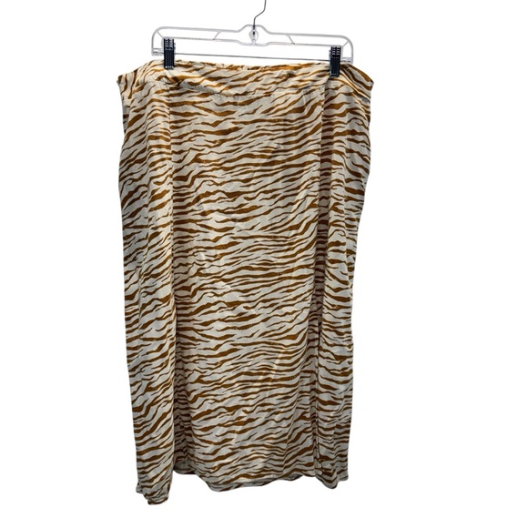 Ava & Viv Zebra Print Plus Midi Skirt 1X Relaxed Boho Elastic Waist Side Slit - Picture 2 of 5